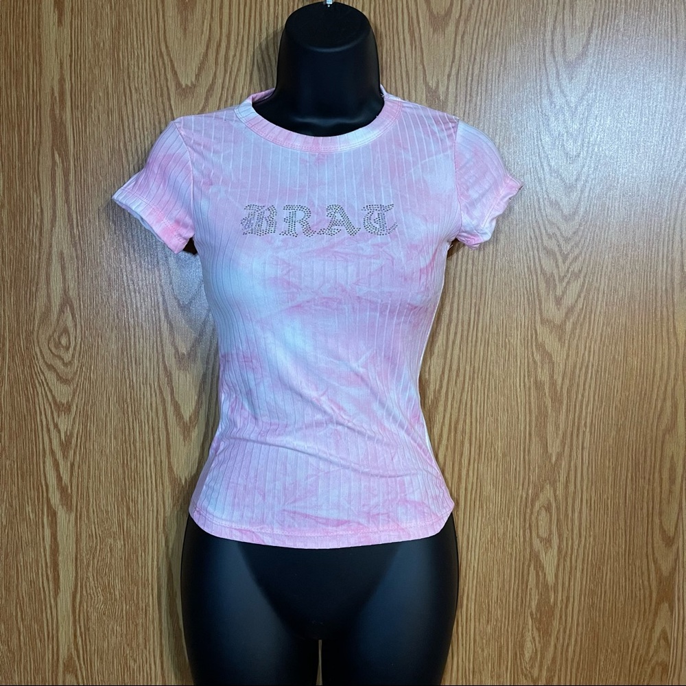 Rue21 Pink Rhinestone Brat Baby Tee, Size S NWT